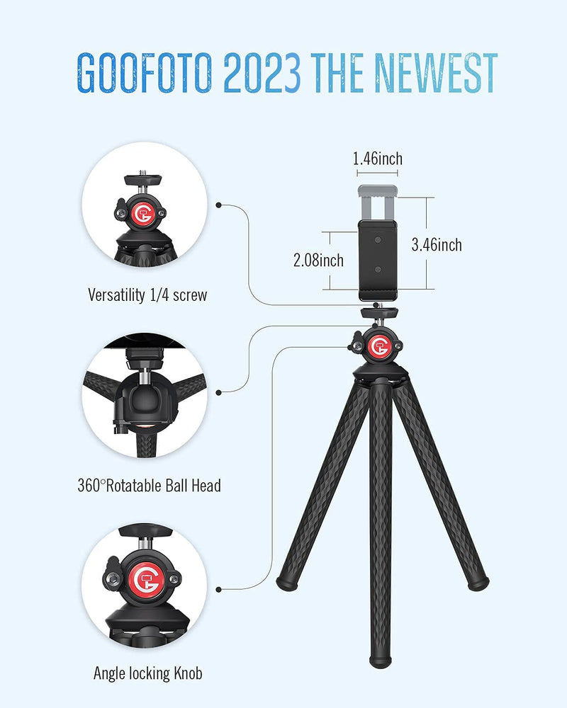 GooFoto Phone Tripod, Flexible Tripod for iPhone, Android Cell Phone and Camera, Portable Small Tripod with 7 Aluminum Cores & Universal Clip for Video Recording/Vlogging/Selfie