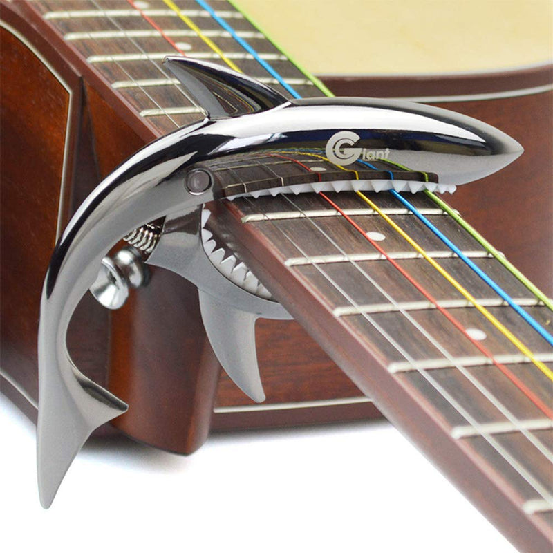 MINGZE Shark Guitar Capo, for Acoustic and Electric Guitars Ukulele Banjo Mandolin Bass, Made of Zinc Alloy, Premium Accessories Good Hand Feeling No Fret Buzz and Durable (black) black