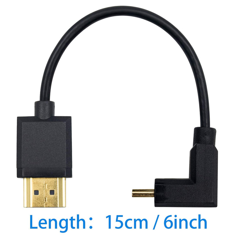 Duttek Mini HDMI to Standard HDMI Cable, HDMI to Mini HDMI Cable, Ultra-Thin Down Angled 90 Degree Mini HDMI Male to HDMI Male Cable Support 4K Ultra HD, 1080p, 3D(HDMI 2.0) (15cm/6 inch) Down Angled 15cm