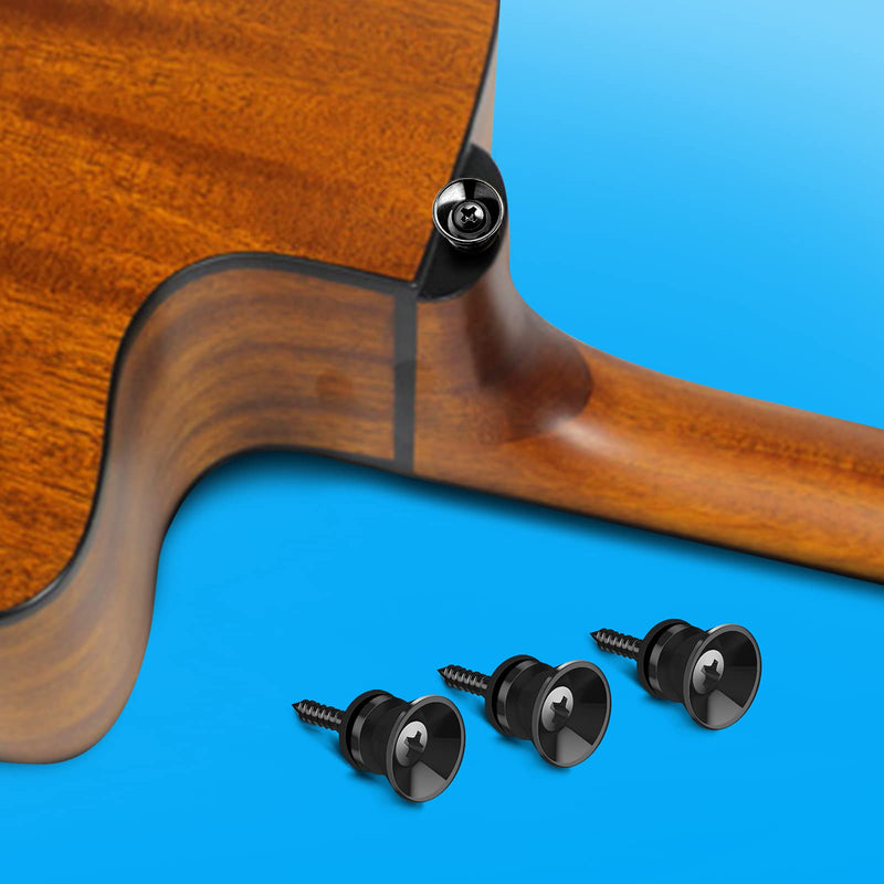 SAVITA 12 Pieces 0.9x0.5" Guitar Strap Locks and Buttons Set, Strong Metal Guitar End Pins with Screws and Rubber Blocks for Acoustic Electric Classical Guitar, Bass Ukulele (Black) Black