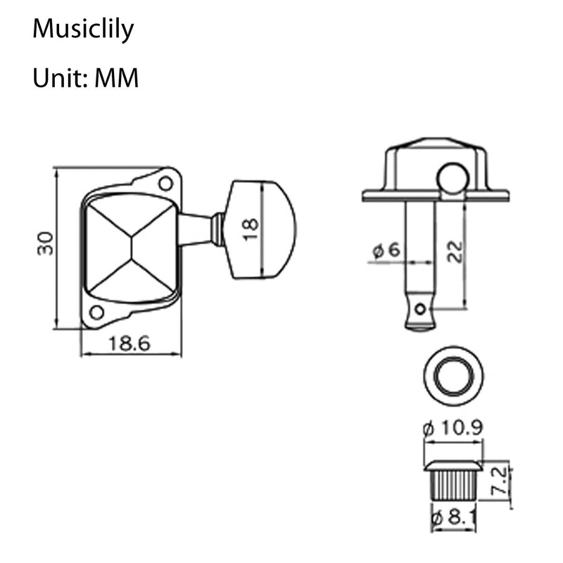 Musiclily Pro 6 in Line Semi Closed Guitar Tuners Tuning Pegs Machine Heads Set for Strat or Tele Style Replacement, Black Small Button Black