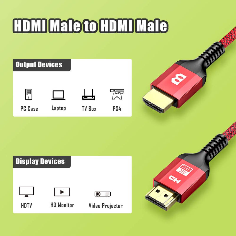 BrexLink 4K@60Hz HDMI Cable 6ft [2-Pack], 18Gbps High Speed HDMI 2.0 Cable, HDMI Male to Male,Ultra HD, 2K, 1080P & ARC Compatible with UHD TV, PS5/PS4/PS3, Xbox HDMI-HDMI-6.6ft-Red-2Pack