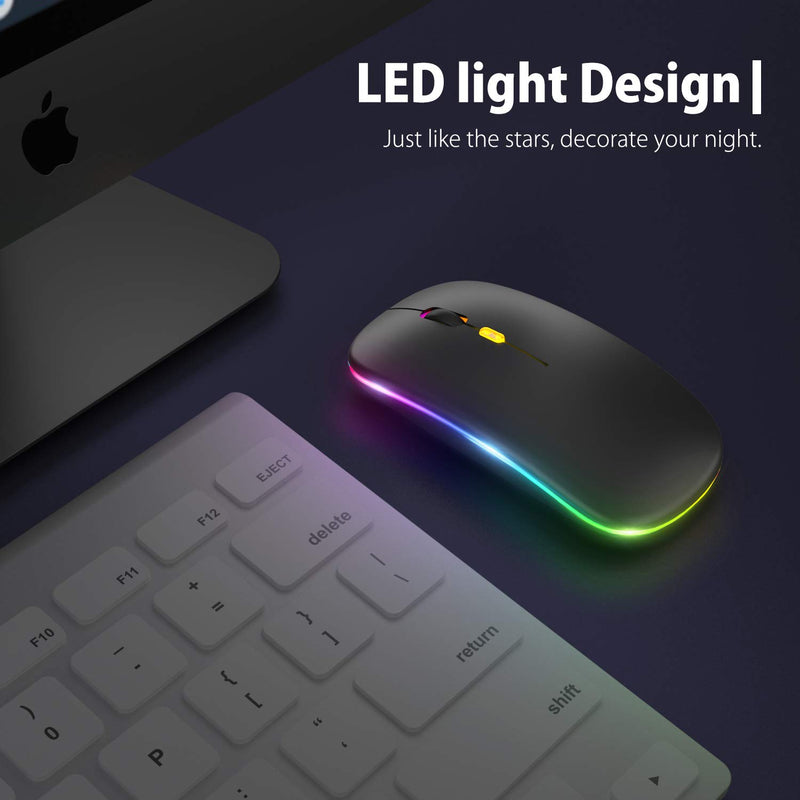 【Upgrade】 LED Wireless Mouse, Rechargeable Slim Silent Mouse 2.4G Portable Mobile Optical Office Mouse with USB & Type-c Receiver, 3 Adjustable DPI for Notebook, PC, Laptop, Computer, Desktop (Black) Black