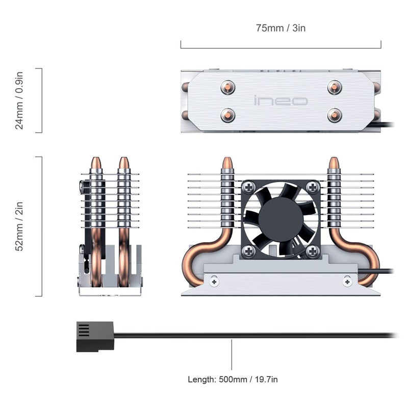 ineo M.2 2280 SSD Rocket Heatsink Built-in Cooling Fan [M3]