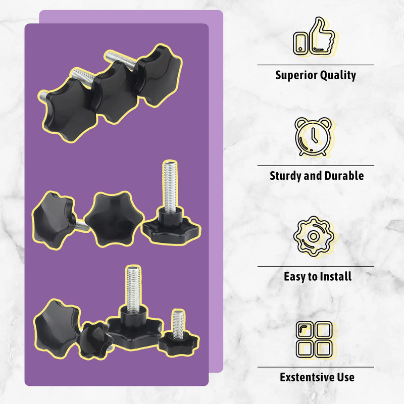 MroMax 16PCS M6x50mm Star Handle Knob Thread Replacement Tightening Screw Quick Disassembly Replacement Parts Clamping Handle Grip Screw Knob Black