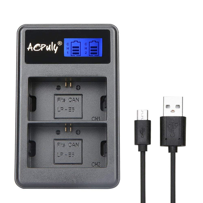 AOPULY Rechargeable Battery Pack (2pack) and Dual USB LED Charger for LP-E6