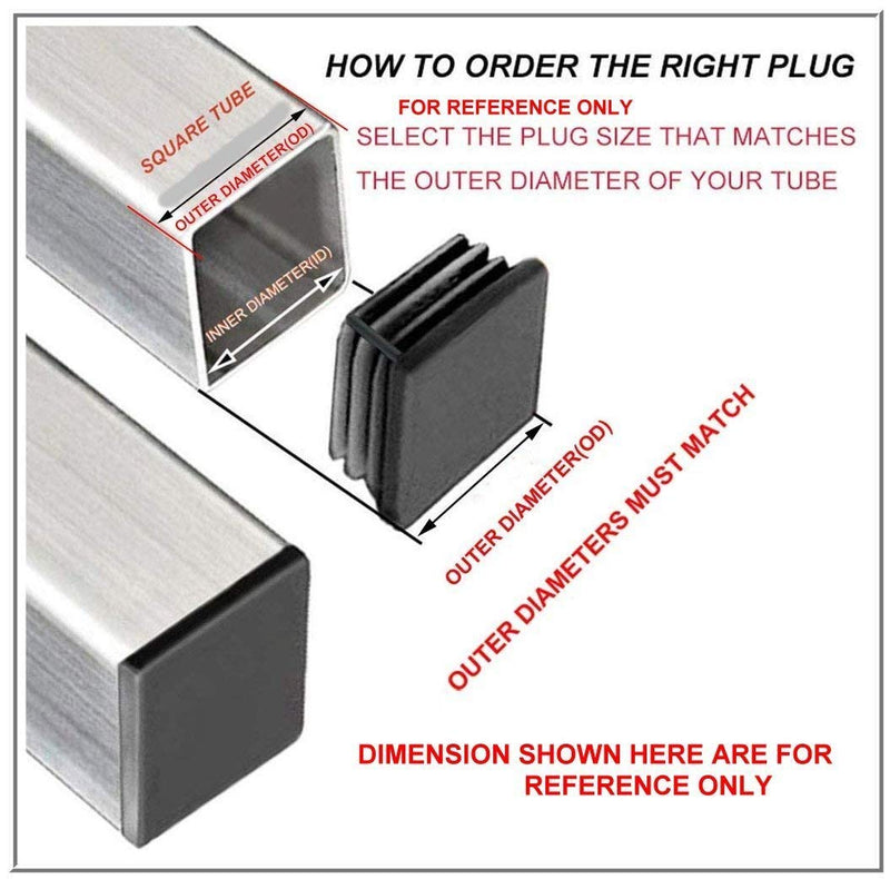 10 Pack: Square Black Plastic Plug, (1.75" (1-3/4" OD), 10-14 Gauge) for ID 1.49"-1.58" -Tubing End Cap, Furniture Chair Glide Inserts | Fencing Post End Inserts | by SBD 1.75" (1-3/4") 10 - 14 Gauge