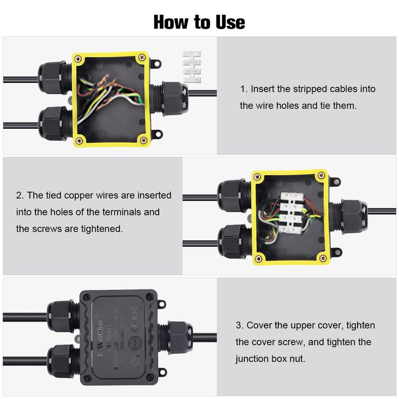 Junction Box Outdoor Waterproof Electrical Box, 3 Way Plug Line Plastic External Junction Box, M25 Coaxial Wire Connector, Electric Power Cord Boxes Suitable for Outdoor Lights, Landscape Lighting (3way) 3way