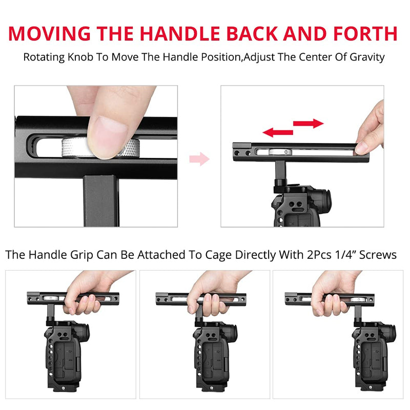 EOS R5 R6 Camera Cage with Top Handle Grip for Canon EOS R5 R6,YELANGU R5 Cage Aluminum Alloy Movable Grip Handle Multiple 1/4'' 3/8'' Mounting Points and Cold Shoe Ports for Vlogging Video Shooting