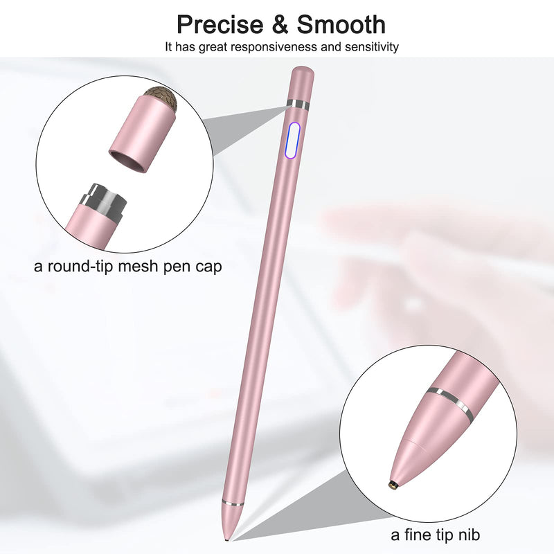 Stylus Pen for Touch Screens, Digital Pencil Capacitive Pen Fine Point Stylist Pen Pencil Compatible with iPhone iPad Pro Air Mini Android Microsoft Surface and Other Tablets (Rose Gold) Rose Gold