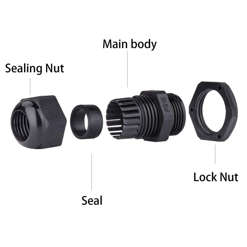 Cable Gland Nylon Plastic Waterproof Adjustable, Cable Glands Joints Wire Protectors- Pg7, Pg9, Pg11, Pg13.5, Pg16 35pcs