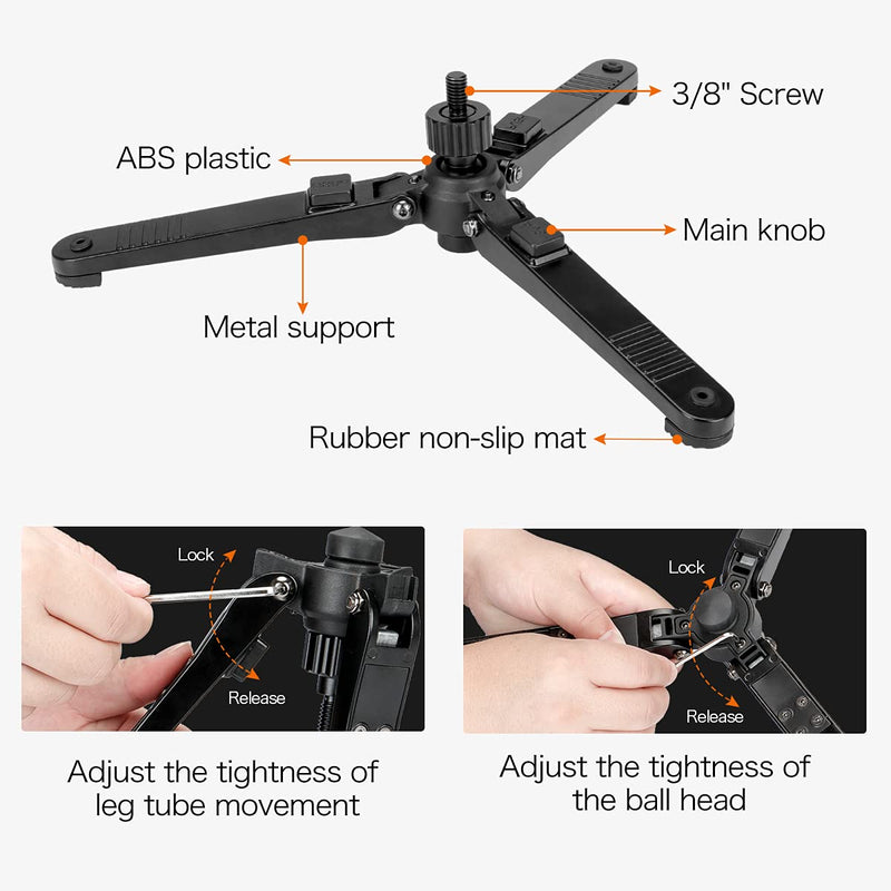 Koolehaoda Mini Tripod,Universal 3 Legs Monopod Base Stand Unipod Support With 3/8" Screw For Monopods Ballhead - KM3