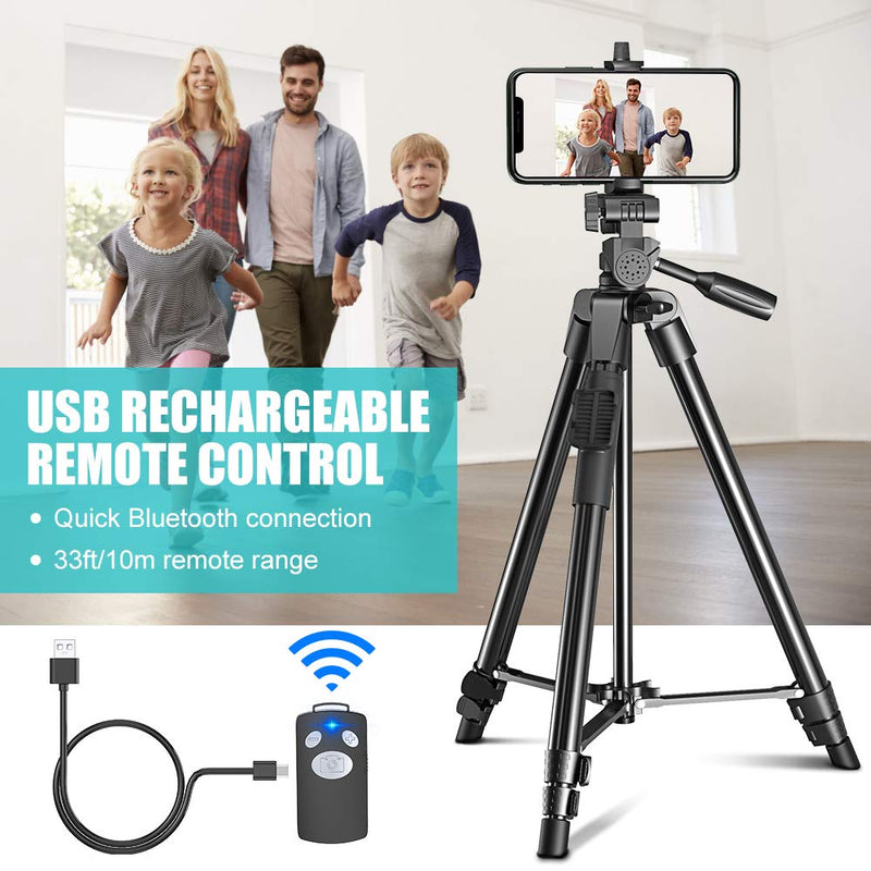 Bcway Phone Tripod, 51" Extendable Selfie Stick Tripod for Video Recording, Travel Camera Tripod Stand with Bluetooth Remote, Compatible with iPhone 12 Pro Max/12 Pro/12/11, Galaxy S20, Camera, GoPro