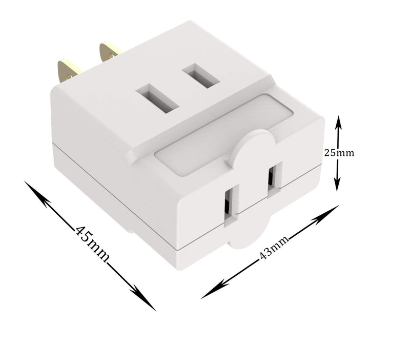 Oviitech Single Receptacle to 3 Outlet Cube Wall Tap,Plug-In Triple Outlet Polarized Adapter,White(4 Pack)