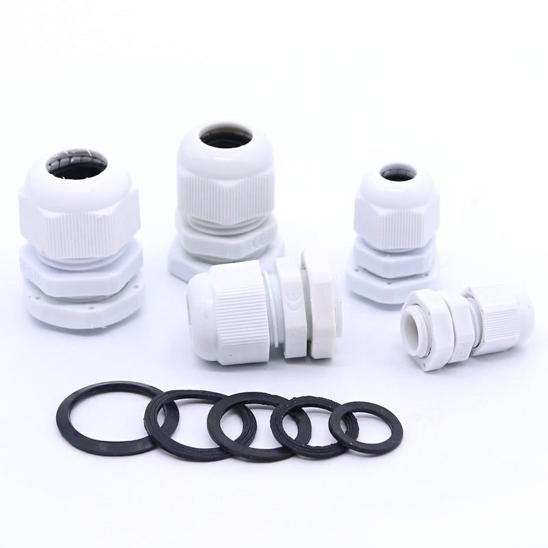 Hilitchi 30 Piece Nylon Plastic Adjustable 3.5-13mm Waterproof Cable Connector Cable Glands Joints Cable Gland - PG7, PG9, PG11, PG13.5, PG16 (Gray-30pcs) Gray-30pcs