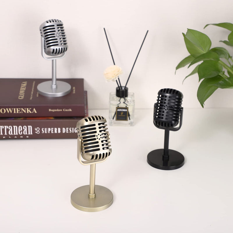 Facmogu Vintage Microphone Prop, Plastic Fake Microphone, Retro Microphones for Costume & Role Play, Antique Microphone Stage Table Decor Party Favors - Black Non-Adjustable