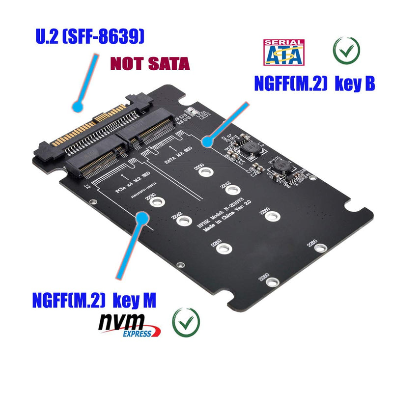 CY PCIE to SATA Adapter SFF-8639 NVME U.2 to Combo NGFF M.2 M-Key SATA PCIe SSD Adapter for Mainboard Replace SSD 750 p3600 p3700 Black NGFF-8639 Case