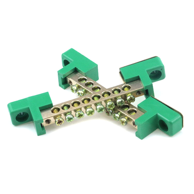 MY MIRONEY Terminal Bus Bar 8 Positions Screw Brass Terminal Grounding Strip Bus Bar Block Green Terminal Block Pack of 5