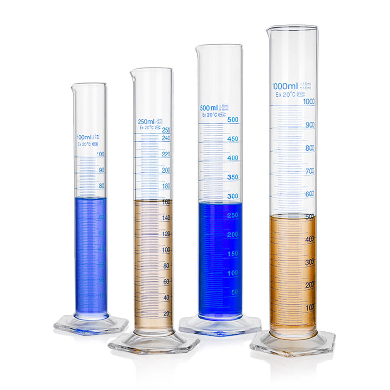 Thick Glass Graduated Cylinder Measuring Liquid Lab Hexagon Base Cylinders Come with Cylinder Brush (Glass, 25ML)