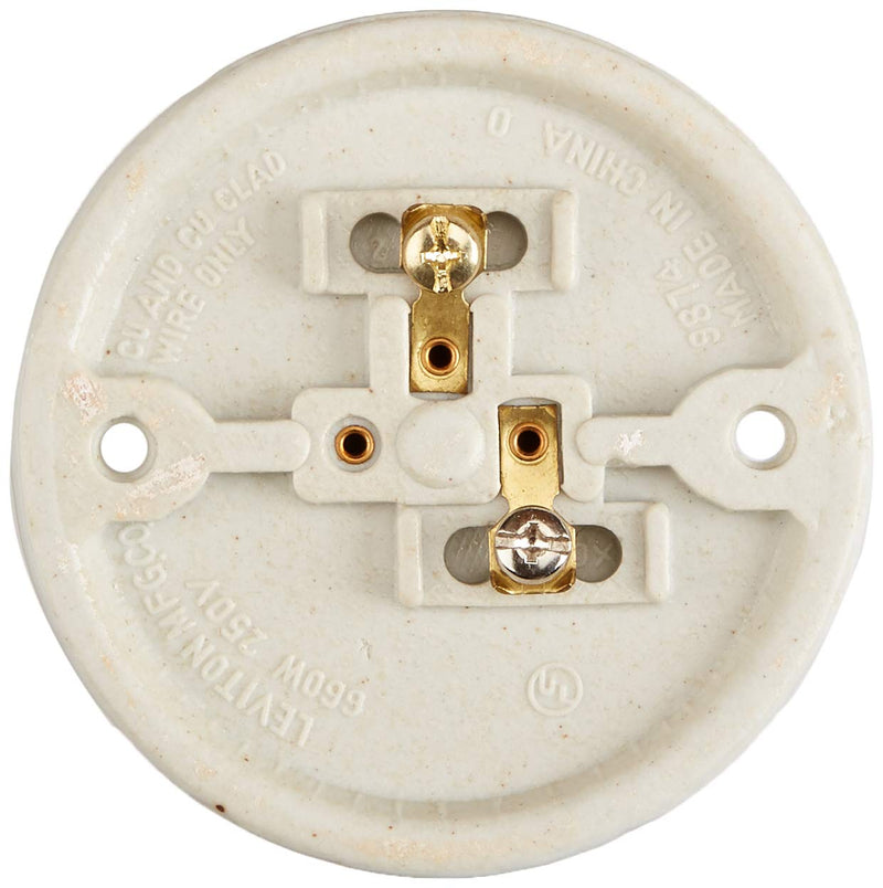 Leviton 9874 Porcelain Outlet Box Mount, Incandescent Ceiling Lampholder, Keyless, White, 3-3/4"