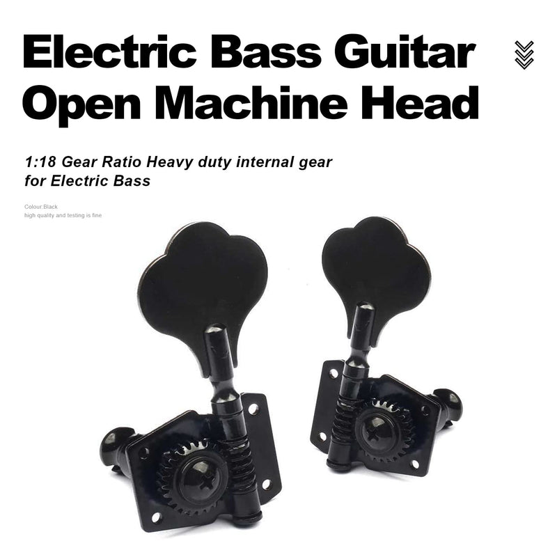 MAXCHEER 2R2L Opened Electric Bass Guitar Tuning Pegs Machine Heads Tuners for Bass for Jazz Precision P Bass Replacement (Black) Black