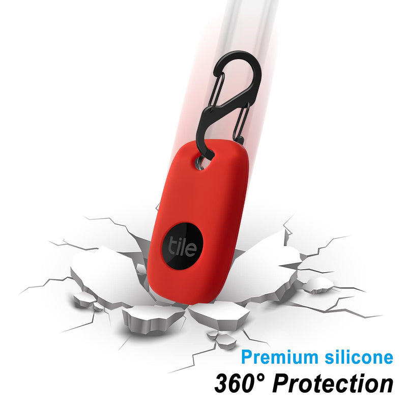 Geiomoo Silicone Case for Tile Pro 2022 Tracker, Soft Flexible Scratch Resistant Cover with Carabiner (Red) Red