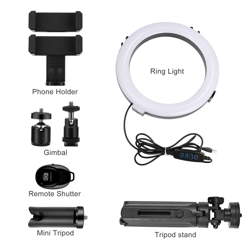 8" LED Ring Light with Tripod Stand & Phone Holder for Live Streaming & Makeup, Mini Desk Camera Ringlight with Remote Shutter for Photography/YouTube Video, Compatible with iPhone Android Phone Height 13.5in