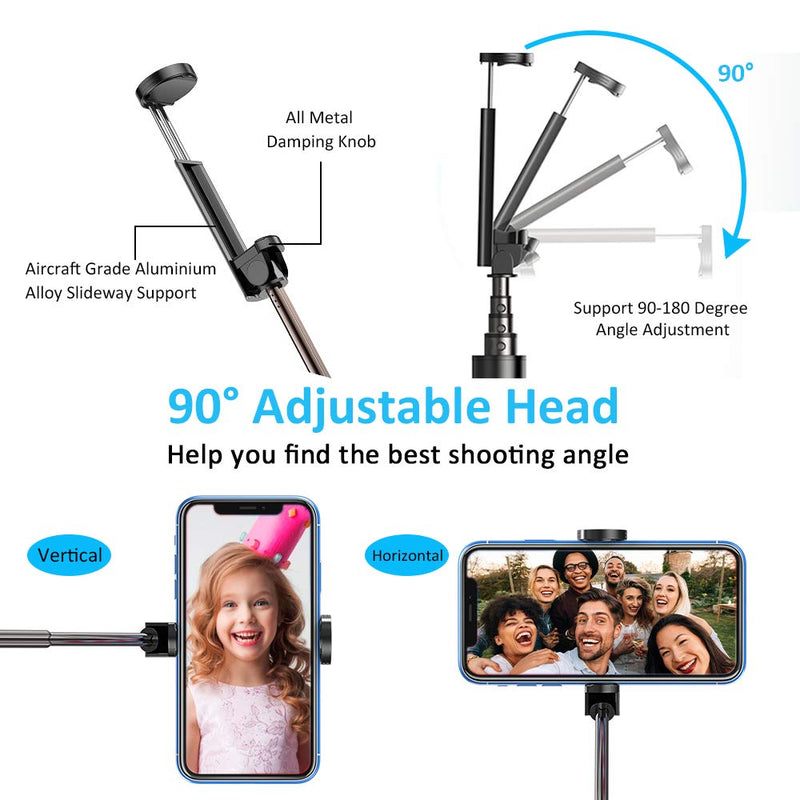 Vproof Selfie Stick Bluetooth, Lightweight Aluminum All in One Extendable Selfie Sticks Compact Design, Compatible with iPhone 12 Pro Max/12 Pro/12/11 Pro Max/11 Pro/11/XS Max, Galaxy S20, More