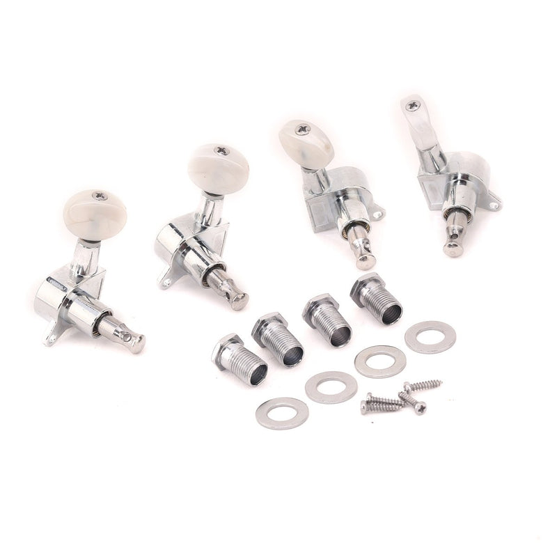 Musiclily 2R2L Sealed Ukulele Tuners Tuning Pegs Keys Machine Heads Set,Chrome with White Pearl Button