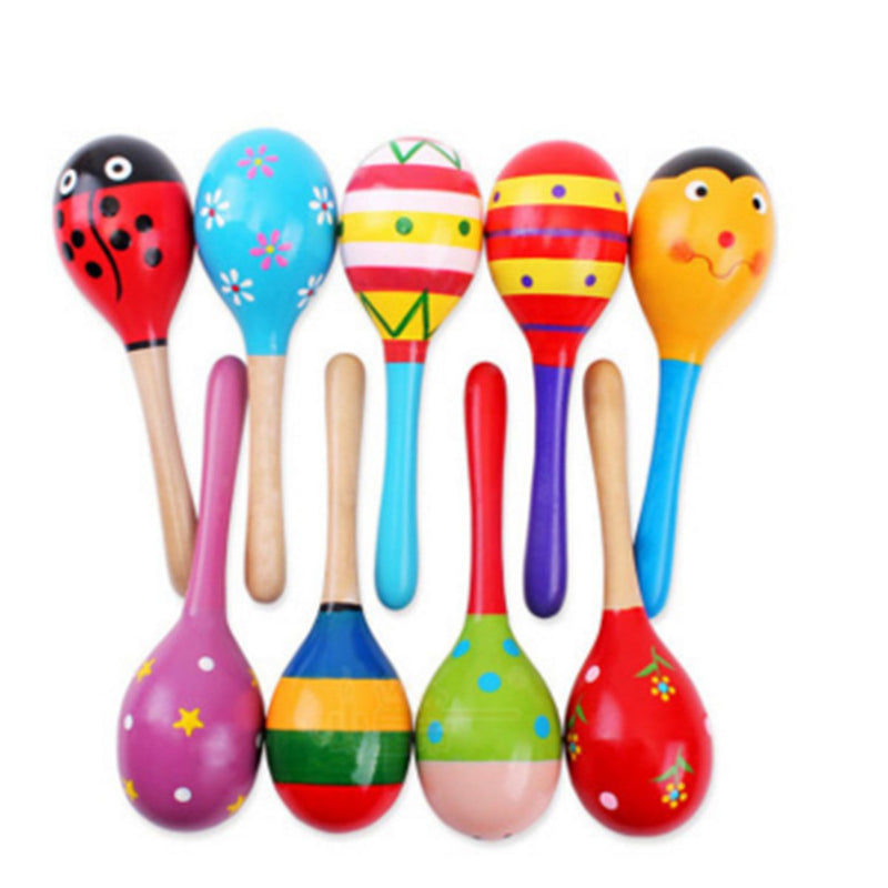 Pack of 6 Wooden Maracas Wood Rattles Perfect for Starting Percussionist and Kid Baby Shaker Sand Hammer Toy,Party Favor Kid Baby Shaker Sand Hammer Toy, Random Color