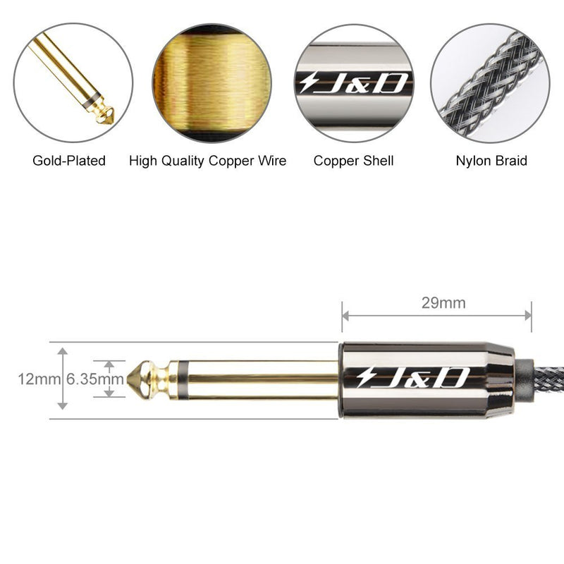 [AUSTRALIA] - J&D 6.35mm Guitar Instrument Cable, Gold Plated Copper Shell Heavy Duty 6.35mm 1/4 inch TS Mono Audio Cable with Zinc Alloy Housing and Nylon Braid for Guitar, Multi Effects, Amplifiers, 15 Feet 