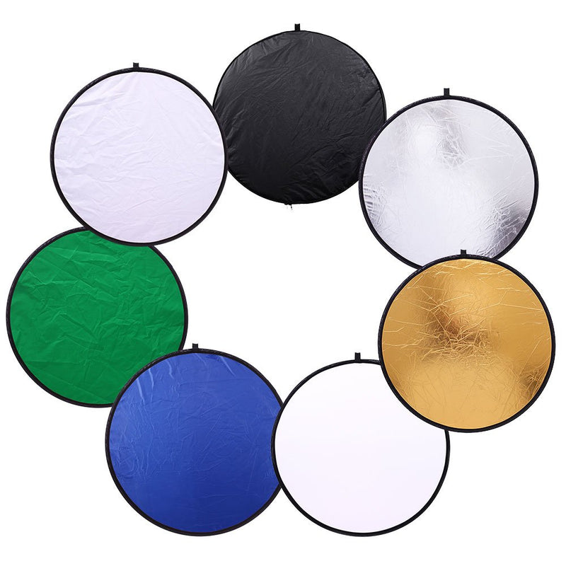 12 inch (30cm) Round Collapsible Mini Light Reflectors for Photography 7-in-1 Portable Sun Reflector for Studio Multi Photo Disc White,Blue,Green,Gold,Silver,and Black 12" 7 IN 1