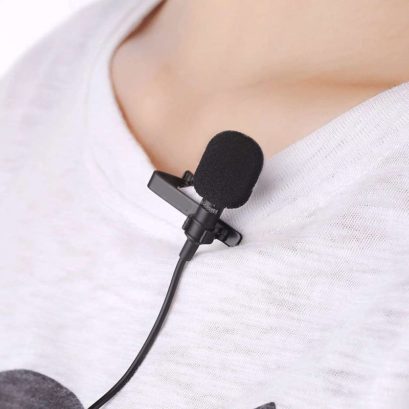 Camidy Clip On Lapel Microphone,Mini Hands Free Lavalier Mic 3.5mm Jack Wired Omnidirectional Condenser Microphone for Voice Recording