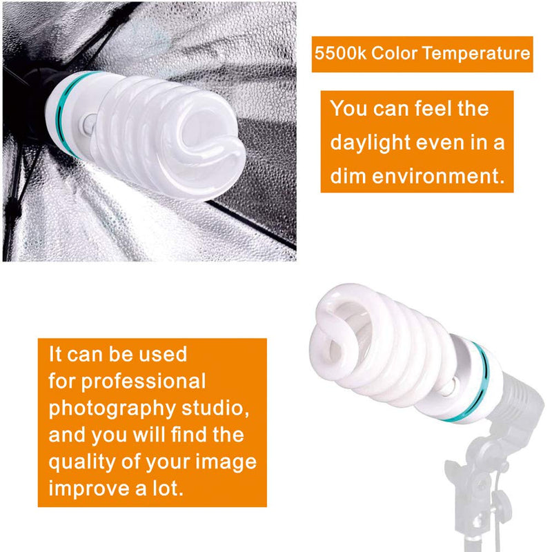 Aqirui 2 x 85W Light Bulb 5500K CFL Daylight Spiral Softbox Bulb in E27 Socket for Photography Photo Video Studio Lighting