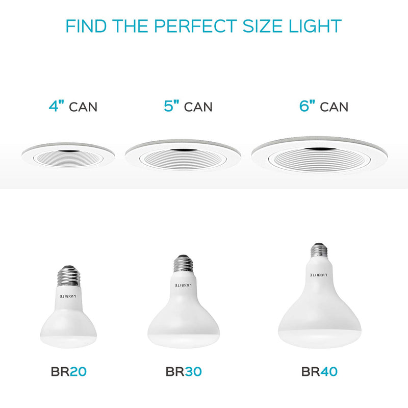 [AUSTRALIA] - Luxrite BR20 LED Bulb, 45W Equivalent, 2700K Warm White, Dimmable, 460 Lumen, R20 LED Flood Light Bulb 6.5W, Energy Star, Damp Rated, E26 Base, Perfect for Recessed and Track Lighting (4 Pack) 4 Pack 2700K (Warm White) 