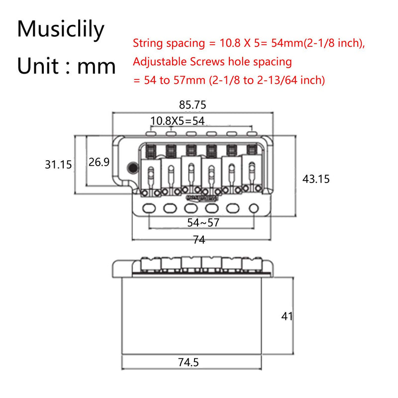 Wilkinson WVP6-SB 54mm 5+1 Hole SUS Stainless Steel Saddles Guitar Tremolo Bridge with Full Solid Steel Block for Import Strat and Japan Strat, Black