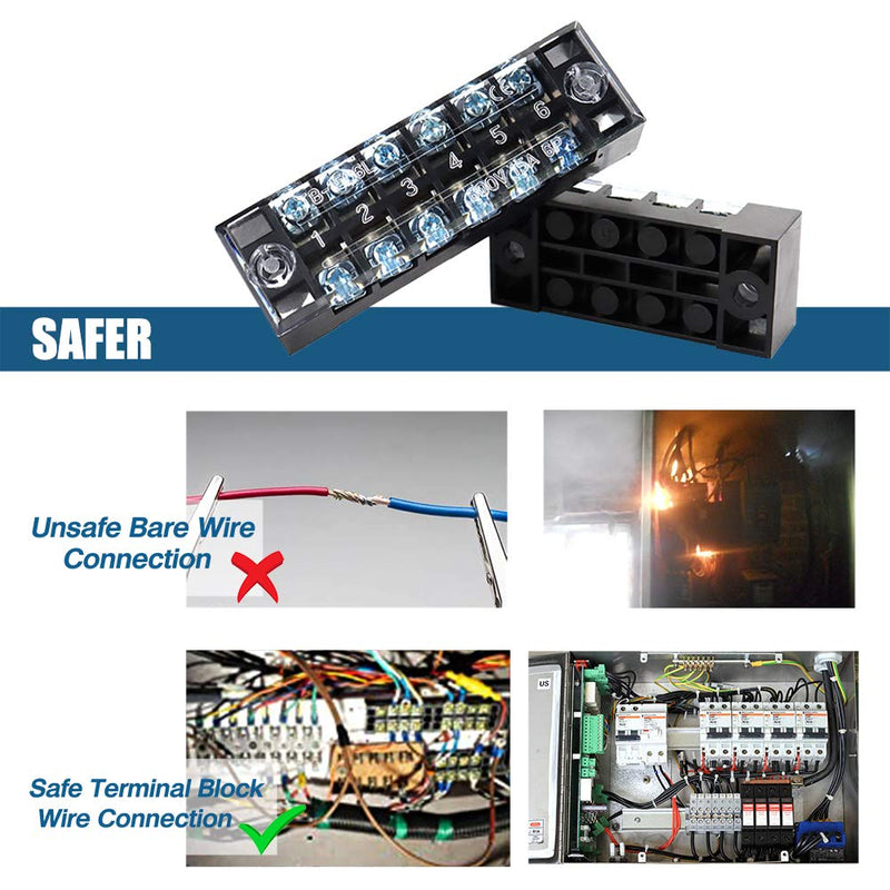 Terminal Strips, FIXITOK 6 Sets 4/5/6 Positions Terminal Block Strips Waterproof 600V 15A Screw Terminal Strips with 400V 15A Pre-Insulated Terminal Barrier Strip Jumper 15A-4/5/6P