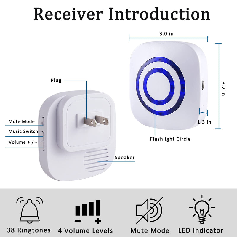 BESTOONE Motion Sensor Alarm, Long Range Wireless Driveway Alarm, Indoor Home Security System Electric Doorbells, 2 Motion Detector and 1 Alarm, 38 Chime Tunes, LED Indicator 1 alarm + 2 detector