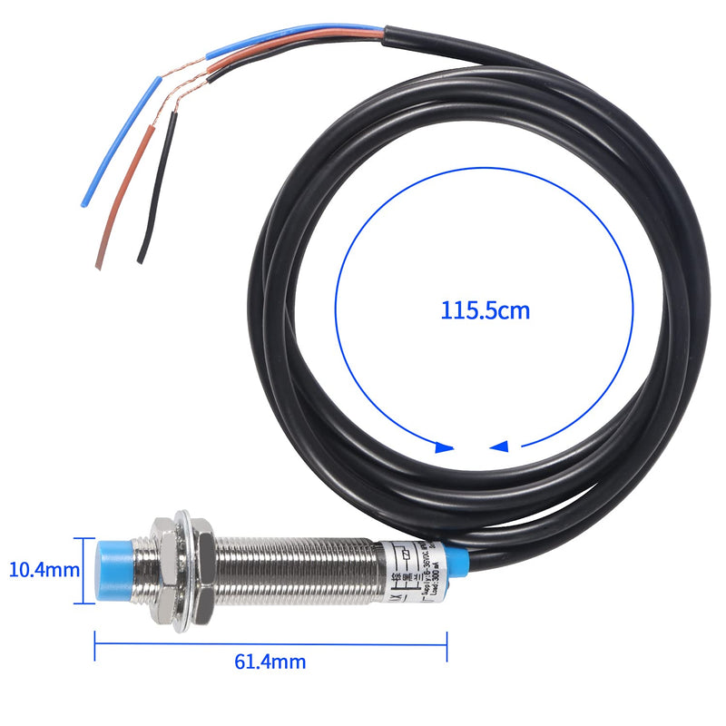 3Pcs LJ12A3-4-Z/AX M12 Inductive Proximity Switch Sensor Detection NPN NC DC 10-30V Non-Shield Type LJ12A3-4-Z/AX 4mm Normally Close Detecting Distance Proximity Switch 10-30V 200mA 3 Wire