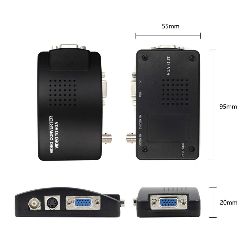 [AUSTRALIA] - HDSUNWSTD Portable BNC to VGA Video Converter Composite S-Video Input to PC VGA Out Adapter Digital Switch Box for PC MACTV Camera DVD DVR 