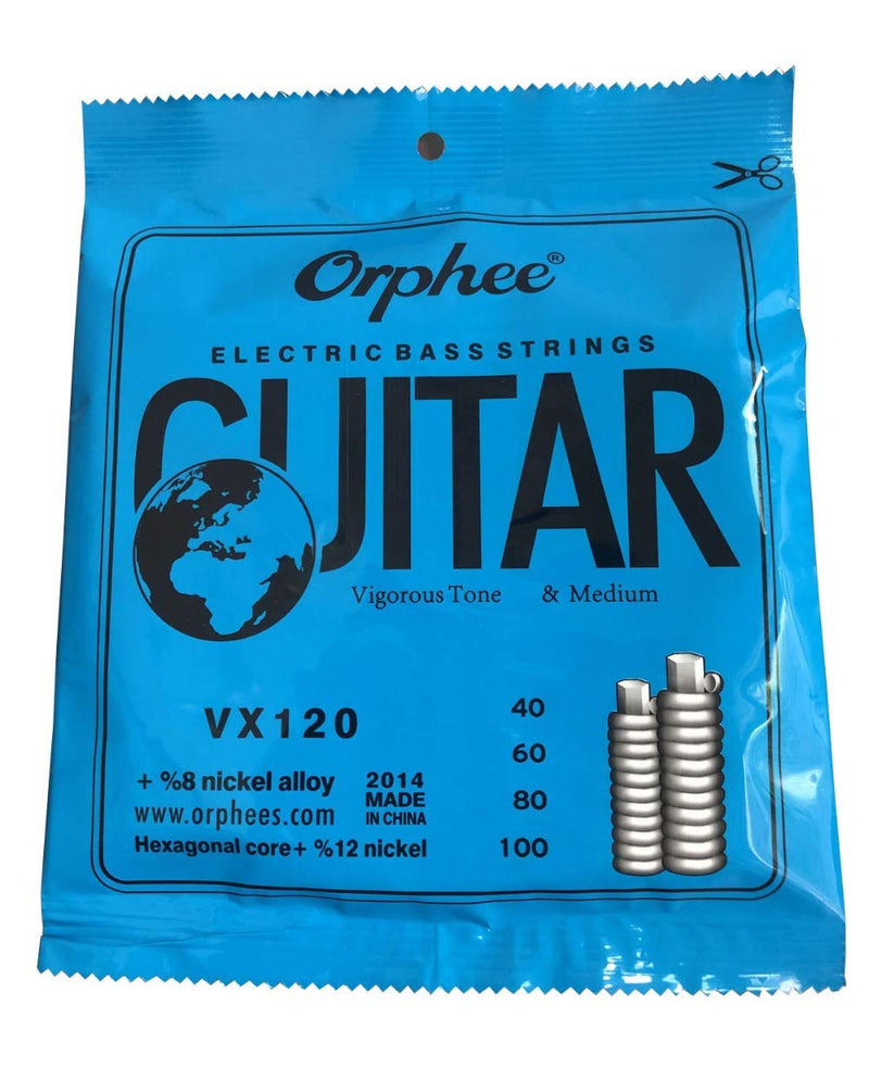 Orphee VX120 Hexagonal Core Steel Nickel Alloy Electric Bass Guitar Strings 4-String G D A E (.040 .060 .080 .100)
