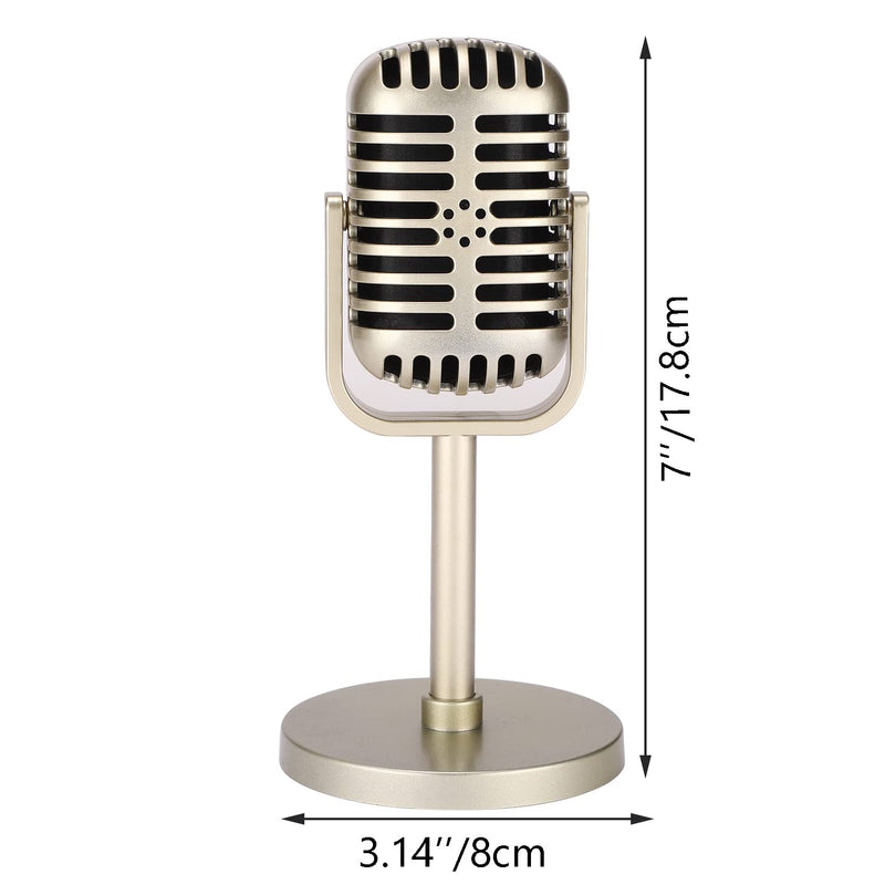 Facmogu Retro Microphone Props Model, Vintage Prop Mic, Fake Plastic Microphone Stage Table Ornament for Halloween Wedding Birthday Party Decoration - Gold