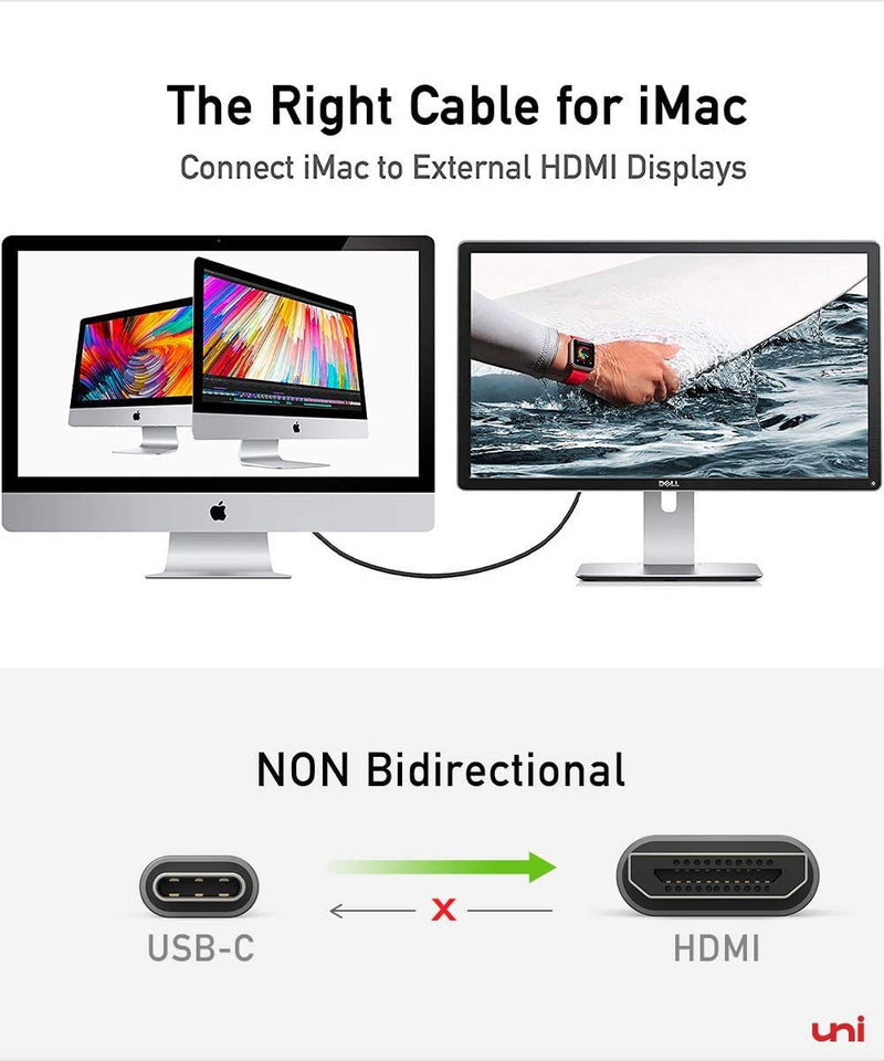 USB C to HDMI Cable 15ft (4K@60Hz), uni USB Type C to HDMI Cable (Thunderbolt 3 Compatible) with MacBook Pro 16'' 2019/2018, MacBook Air/iPad Pro 2020/2018, Surface Book 2, XPS, Samsung S20, and More 1