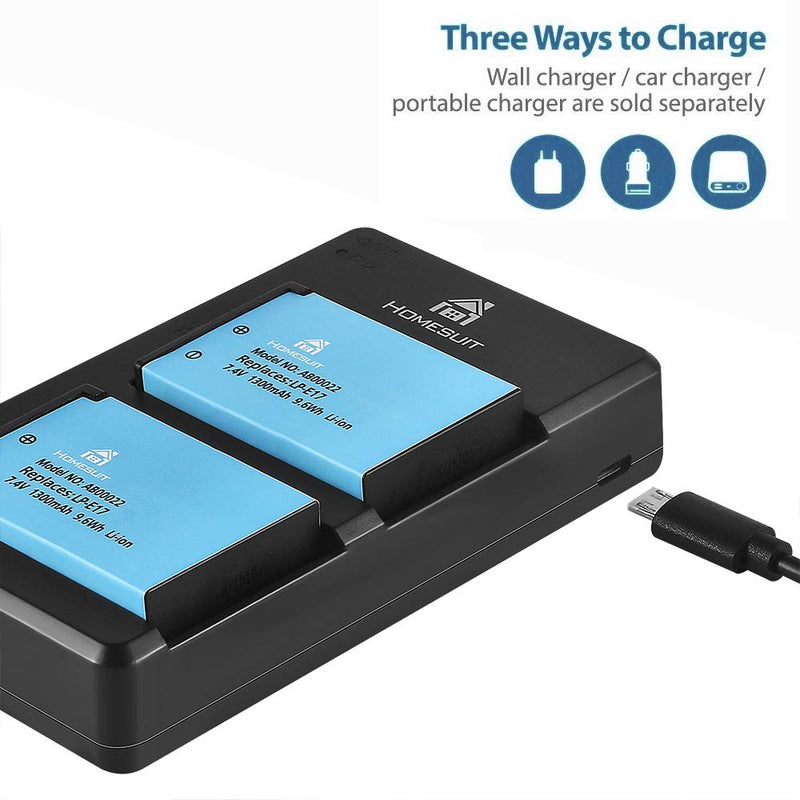 Homesuit LP E17 Battery 2-Pack and Dual Charger Kit for Canon EOS RP,Rebel T8i, T7i, T6i,Sl2, SL3, M6, 77D, 800D, 750D, M5, T6s, 8000D, KISS X8i