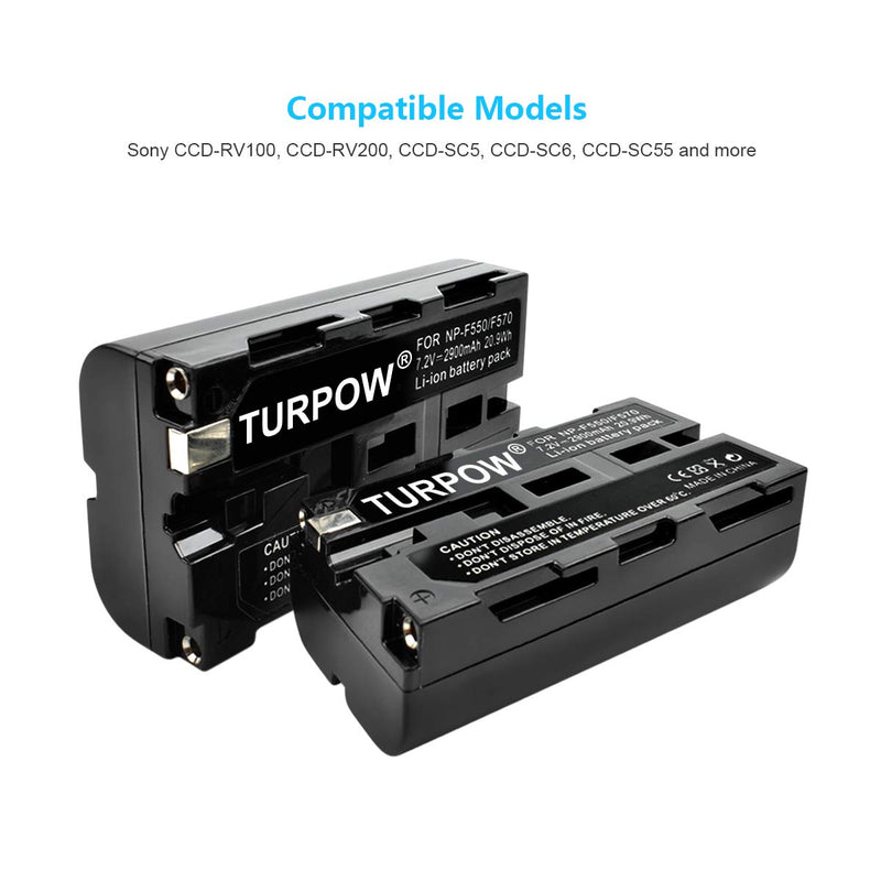 TURPOW 2 Pack NP-F550 Replacement Battery LCD Charger Set Compatible with Sony NP-F330 NP-F530 NP-F570 Battery and Sony CCD-RV100 CCD-RV200 SC5 SC9 TR1 TR940 TR917 Camera CN-160 CN-216 LED Video Light