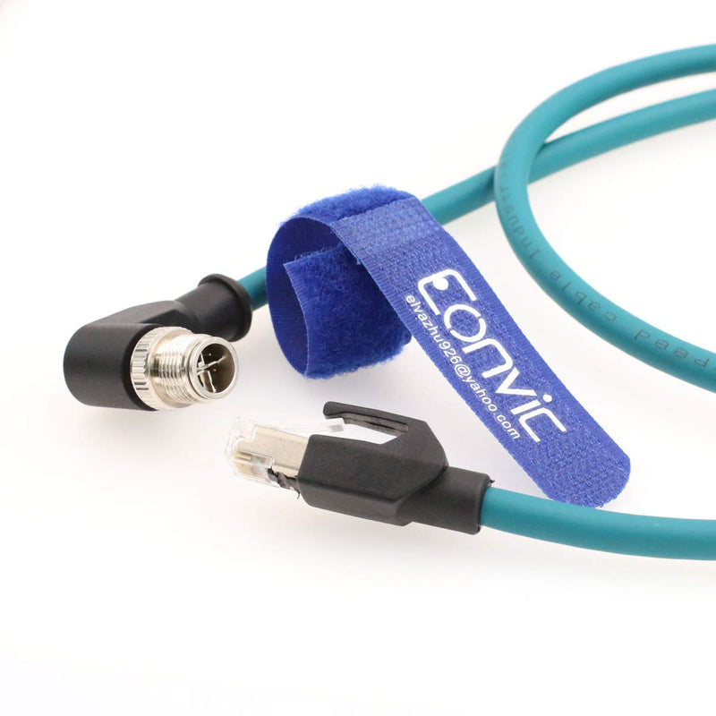Eonvic Cognex Industrial Ethernet M12 Right Angle X Code to RJ45 High Flex Cable 3M Right angle X-code Blue
