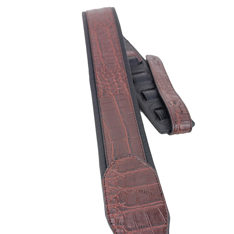 Walker & Williams F-06 Mahogany Brown Crocodile Pattern Padded Guitar Strap