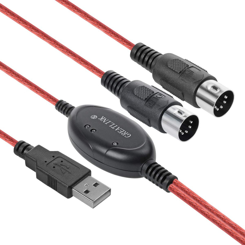[AUSTRALIA] - USB in-Out MIDI Interface Professional Piano Keyboard to PC/Laptop/Mac Converter/Adapter MIDI Cable for Home Music Studio Color Red - 6.5Ft 