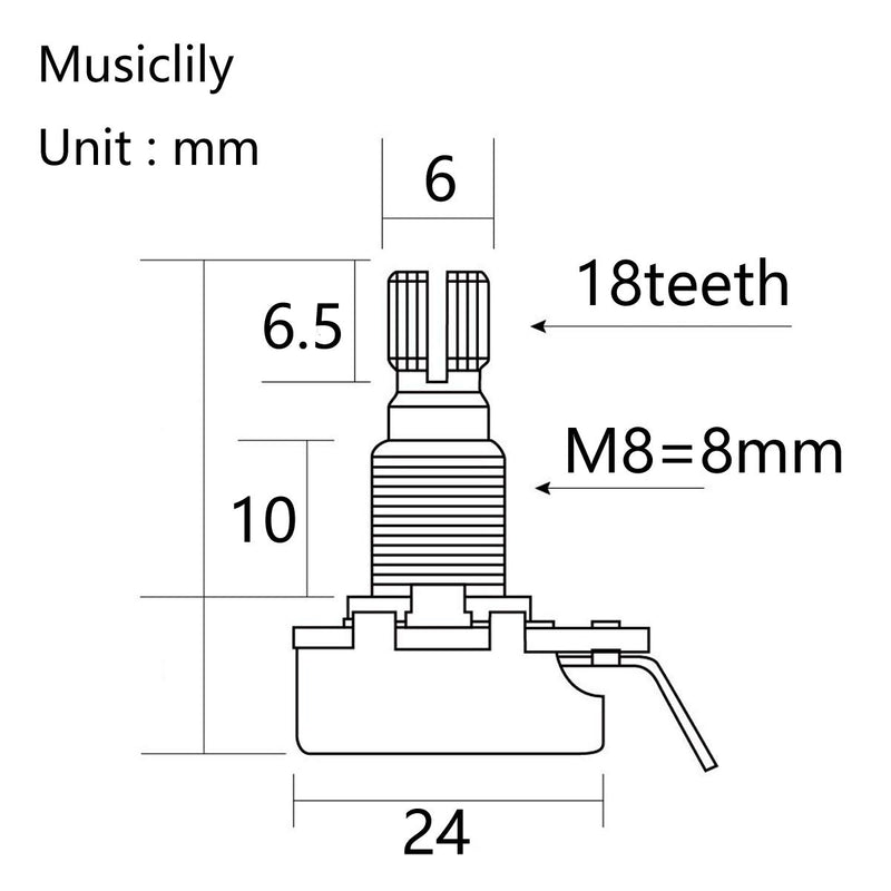 Musiclily Pro Brass Shaft Full Metric Sized Control Pots A500K Audio Taper Potentiometers for Guitar (Set of 4)