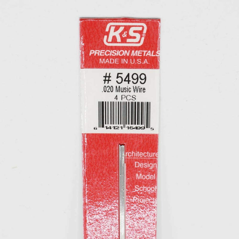 K&S Precision Metals 5499 Music Wire.020 Diameter x 12" Long, 4 Pieces per Pack, Made in The USA